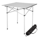 Mesa Aluminio Plegable Camping 70x70 Liviana + Bolso Color Gris