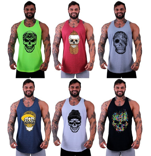 Kit 6 Regatas Longline Masculina Oversized Longa Sawg Skull