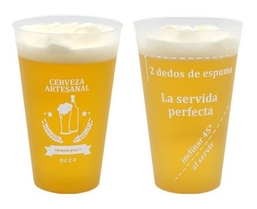 Vaso Cerveza Plastico Medidor Espuma 2 Dedos 500 Cc X 12 U.