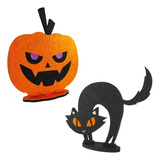 Kit Totens Display Abóbora + Gato Preto Halloween Mdf C/ Eva