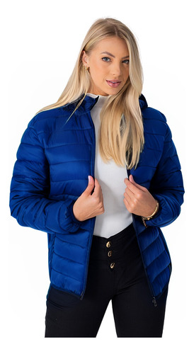 Jaqueta Feminina Puffer Capuz Nylon Plus Size Impermeável