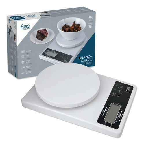 Balança Digital Para Cozinha 5 Kg Branca Euro Home Cor Branco