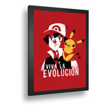 Quadro Emoldurado Poste Ash Pikachu Pokemon Retro A3