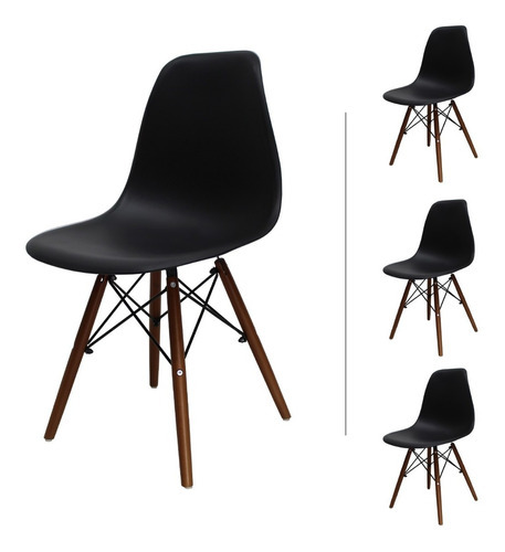 Set De 4 Sillas Eames Para Comedor Con Base Color Nogal Color Del Asiento Negro