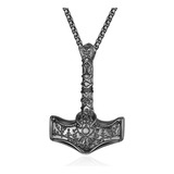 Collar De Martillo De Thors Negro Collar De Mjolnir De Plata