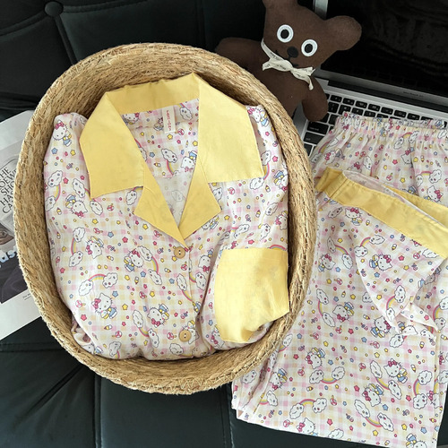 Pijamas De Algodon Nube Para Mujer Manga Larga Y Pantalon La