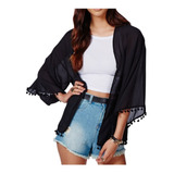 Cardigan Kimono Bata Pom Pom Sobretudo Plus Size Moda Verão 