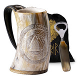 Premium Viking Wolf Natural Drinking Horn Mug With Shor...