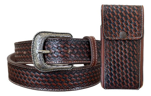 Cinturón Vaquero Con Porta Celular 100% De Cuero Uso Rudo