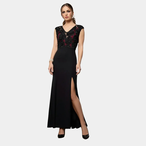 Karla D Liz Vestido T020111 Mujer Negro Escote V