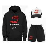 Conjunto Buzo Canguro + Bermuda + Gorra - Ayrton Senna