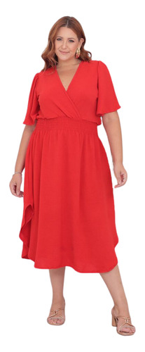 Vestido Plus Size Duna Com Fenda Lateral Acinturado Soltinho