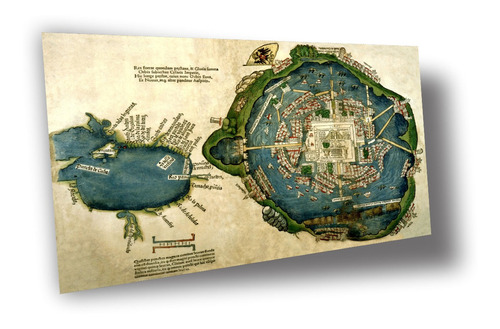 Lienzo Tela Canvas Mapa México Tenochtitlán 1524 70 X 111