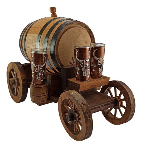 Carreta Tequilera Bidon Barrica Madera 4 Caballitos