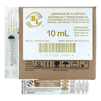 100 Jeringas De Plástico Dl 10 Ml Con Aguja 20gx38mm | Meses sin interés