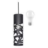 Lampara Colgante Tubo Minimalista C1029 Ferrolux + Foco Led Color Negro Luz Fría