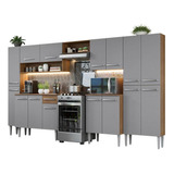 Armário De Cozinha Completa Modulada 325cm Cr Emilly Madesa 02 Cor Rustic/cinza Grem325002f9