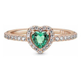 Anillo Pandora Plata 925 Corazón Elevado Verde + Caja Regalo