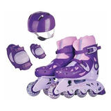 Kit Roller Patins Roxo Regulável 30 A 41 C/ Acessórios Fenix