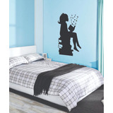 Vinil Decorativo Para Pared 58 X 110 Cms -niña & Libros-