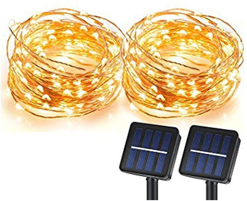 2 Pc Led Tira De Luces Blanco Cálido 20 M Solar Decoración