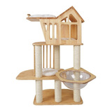 Torre Árbol Rascador Para Gato De Madera Con Casita 120cm