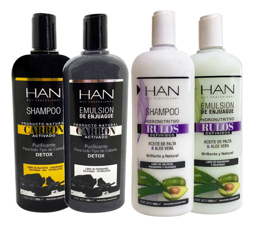 Combo X2 Shampoo Y Enjuague Carbon Activo - Rulos Han