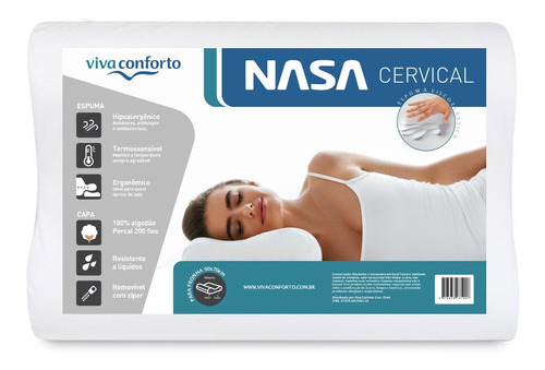 Travesseiro Nasa Cervical Anatômico Ortopédico Capa 200 Fios