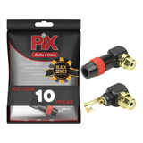 10x Conector Plug Rca 90º Profissional Top De Linha Vermelho