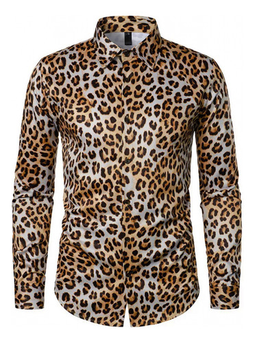 Camisa Estampada De Leopardo Retro Para Hombre