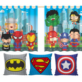 Kit Cortina Infantil Super Herois Quarto Criança Cort-kit12 Cor Azul