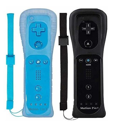 Controladores De Wii Ecrab 2 Pzs Motion Plus Azul Y Negro