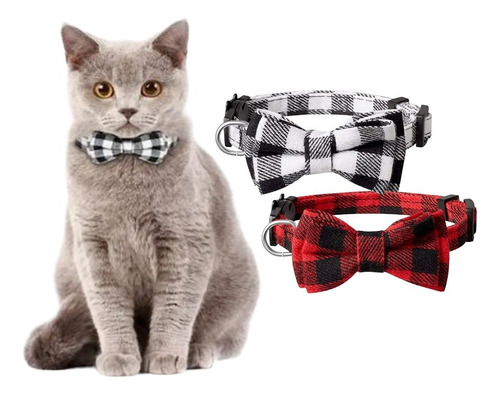 Collar Para Gato O Perro Con Moño Tipo Escoces Y Cascabel Color Blanco/negro