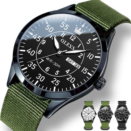 Olevs Reloj De Cuarzo Con Calendario Militar For Hombre Con