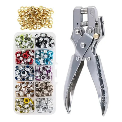 Pinza Sacabocados Ojales De Metal Pinza Remachadora Con 400pzs Ojales De 5mm para 10 colores，para Uso doméstico, industrial, manual. y para cinturón y manualidades y para pequeños corset, fajas, tenis | Meses sin interés