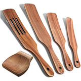 Juego De 5 Utensilios De Cocina De Madera De Acacia Natural,