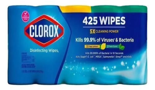 Toallitas Clorox Desinfectantes Mata 99.9% Virus Paq 5 Botes