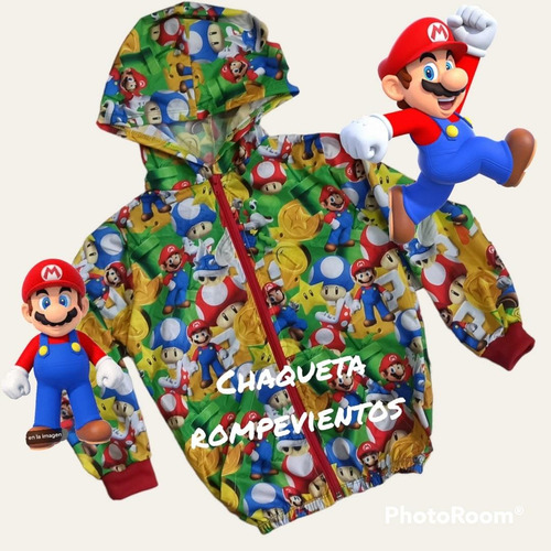 Chaqueta Rompevientos Impermeable Niño Mario Bross 