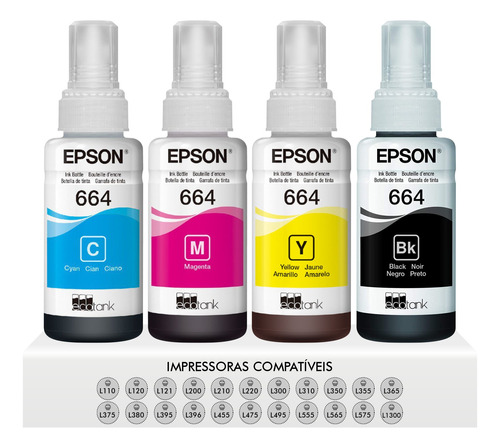 Kit Tintas Originais Epson 664 L120 L365 L380 L475 L555 L575