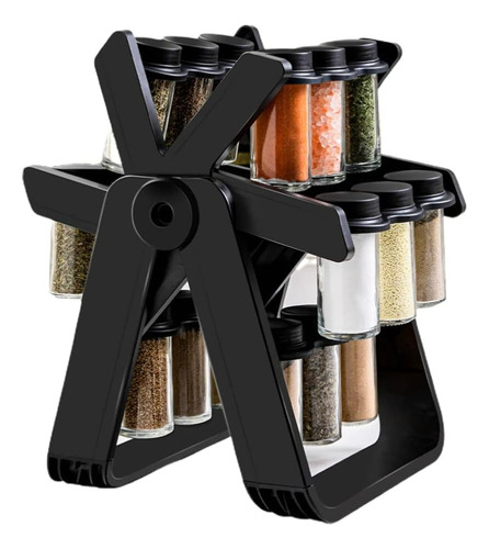 Especiero Giratorio  Organizador Cocina Vidrio Color Negro