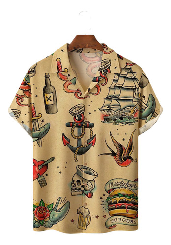 Camisa Hawaiana Unisex Nautical Elements, Camisa De Playa De