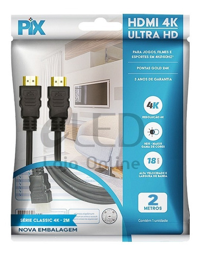 Cabo Hdmi 2.0 4k 3d Ultrahd 19 Pinos Chip 2 Metros 018-2222