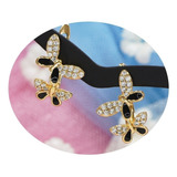 Aretes Mariposas Oro 18k Clip Simétrico Negro Mujer Moda    