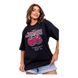 Camiseta Cereja Tshirt Over Size  Cherry Longa Feminina