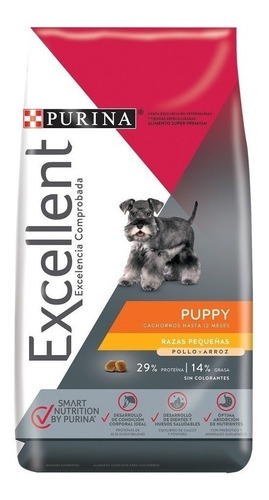 Alimento Excellent Para Perro Cachorro De Raza Pequeña Sabor Pollo Y Arroz En Bolsa De 15 kg