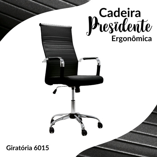 Cadeira Presidente Ergonômica Preta - Couro Sintético 6015