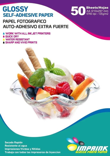 Papel Adhesivo Extrafuerte Glossy Brillante A4/135g/50 Hojas