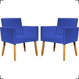 Kit 2 Poltronas Decorativas Cadeiras Recepção Corino Cores Cor Azul-royal