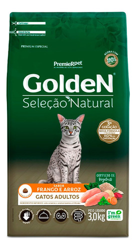 Ração Golden Seleção Natural Gatos Adultos Frango  Arroz 3kg