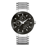 Relógio De Pulso Bulova Classic 96c105, Analógico, Para Homens, Fundo Preto, Com Pulseira De Aço Inoxidável Prateada E Dobrável